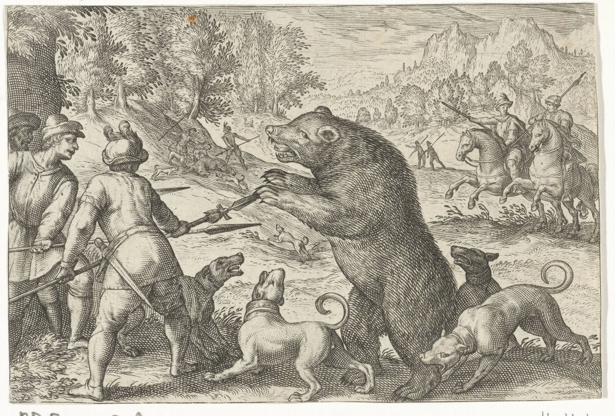 Landscape with Bear Hunt (Hunting Scenes series) (Icones Venantum Species Varias Representantes series) by Egbert Jansz.