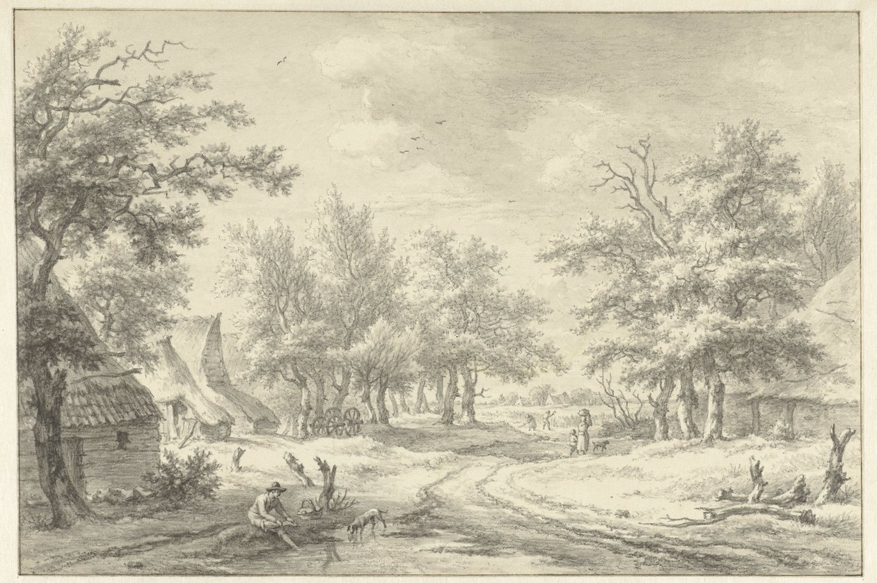 Landscape with Some Farmhouses and Figures by Egbert van Drielst