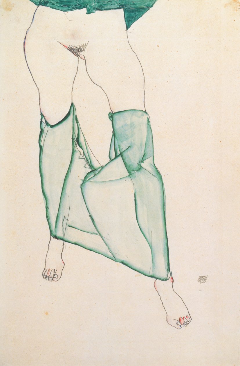 Female Torso with Green Drapery by Egon Schiele