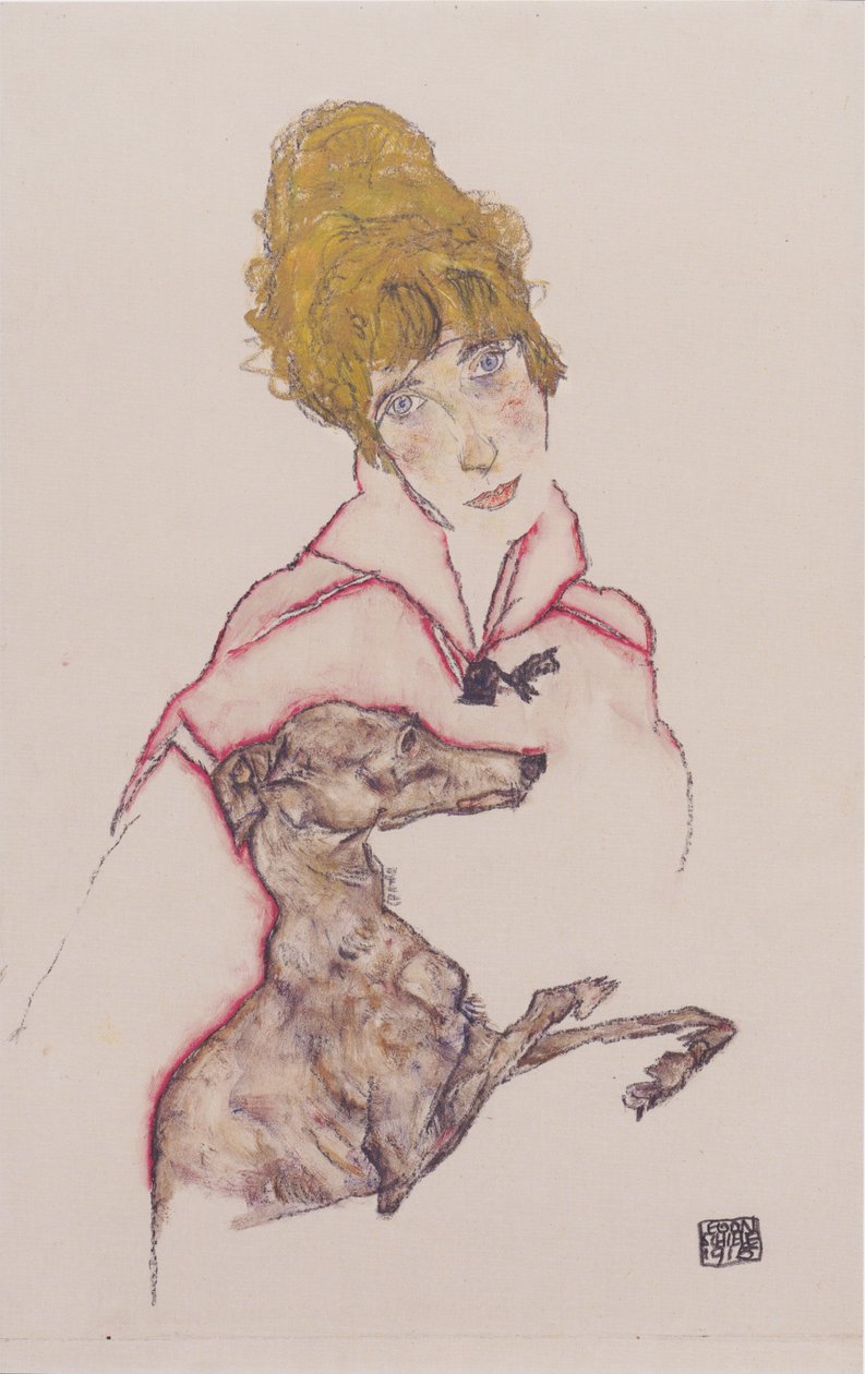 Edith Schiele with Greyhound by Egon Schiele