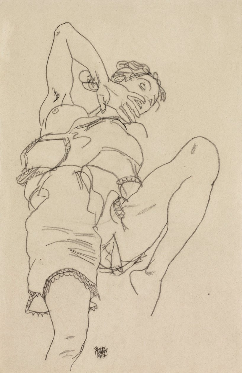 Woman in Underwear, Leaning Backwards by Egon Schiele