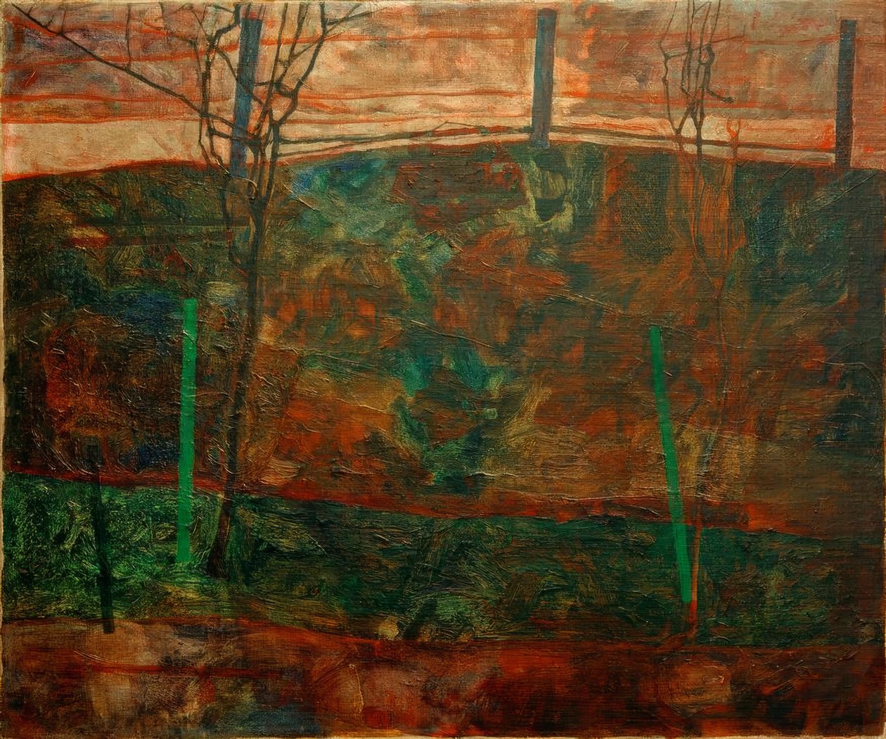 Landscape with Red Sky by Egon Schiele