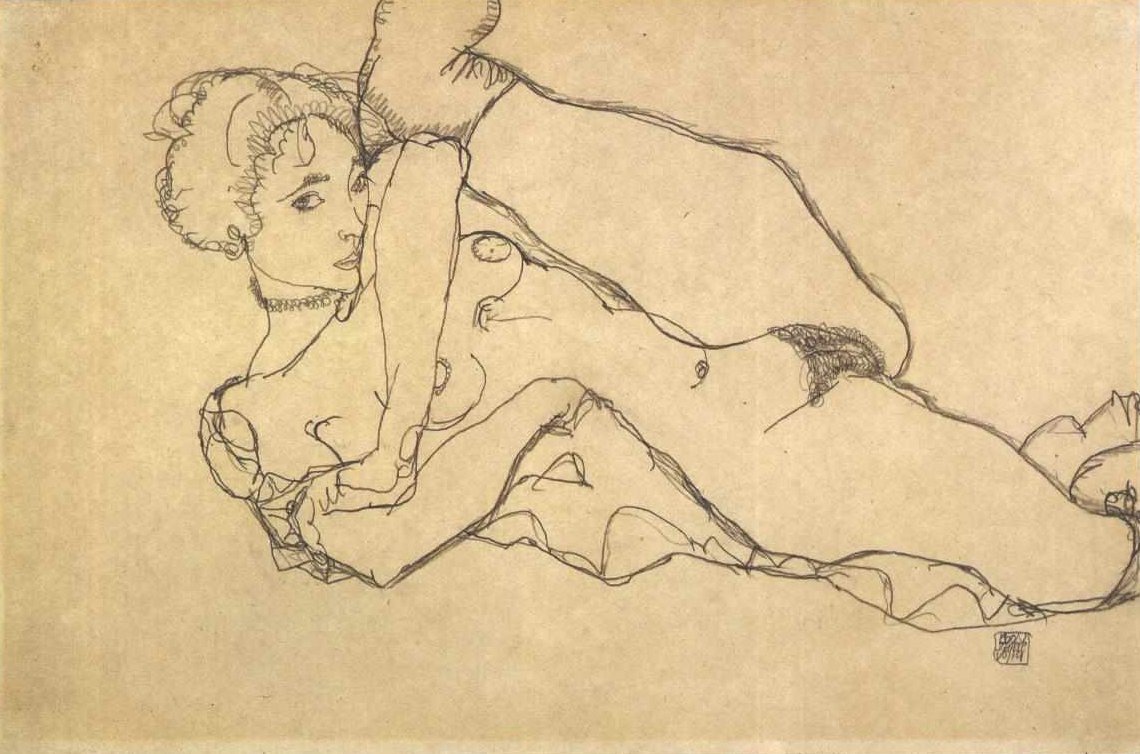 Reclining Nude with Left Leg Drawn Up by Egon Schiele