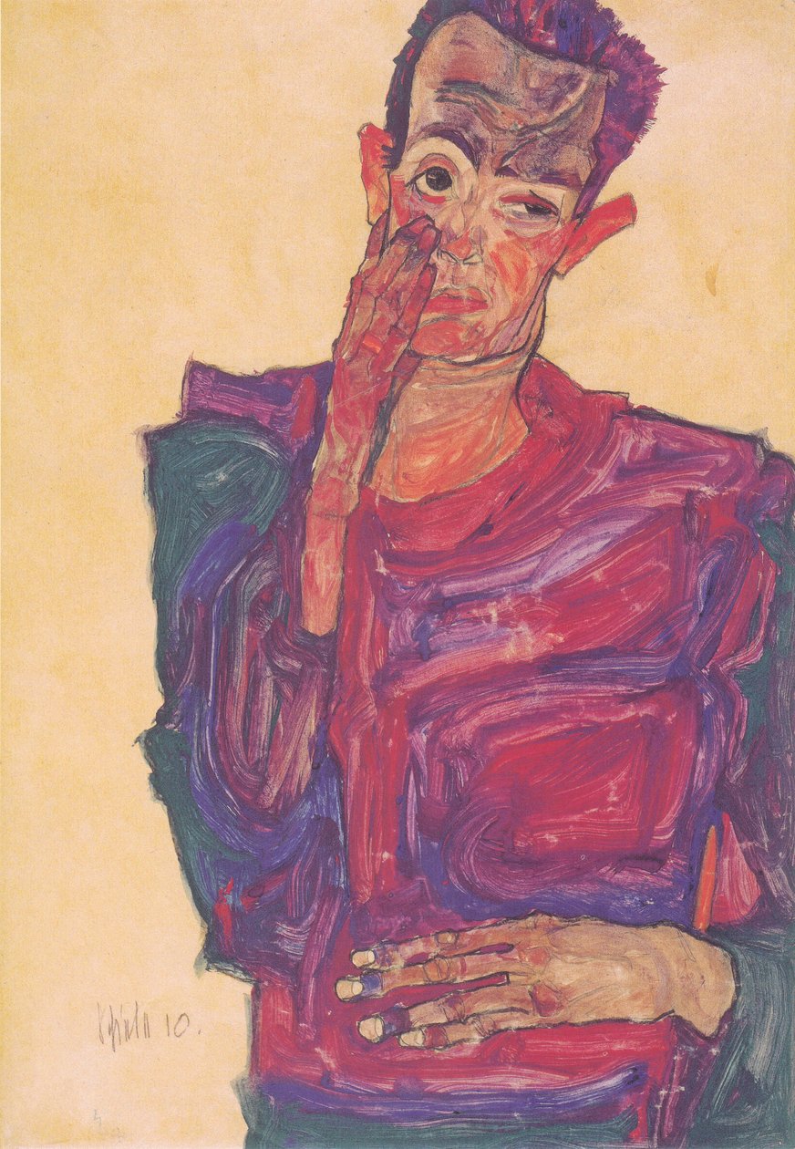 Self-Portrait with Lowered Eyelid by Egon Schiele