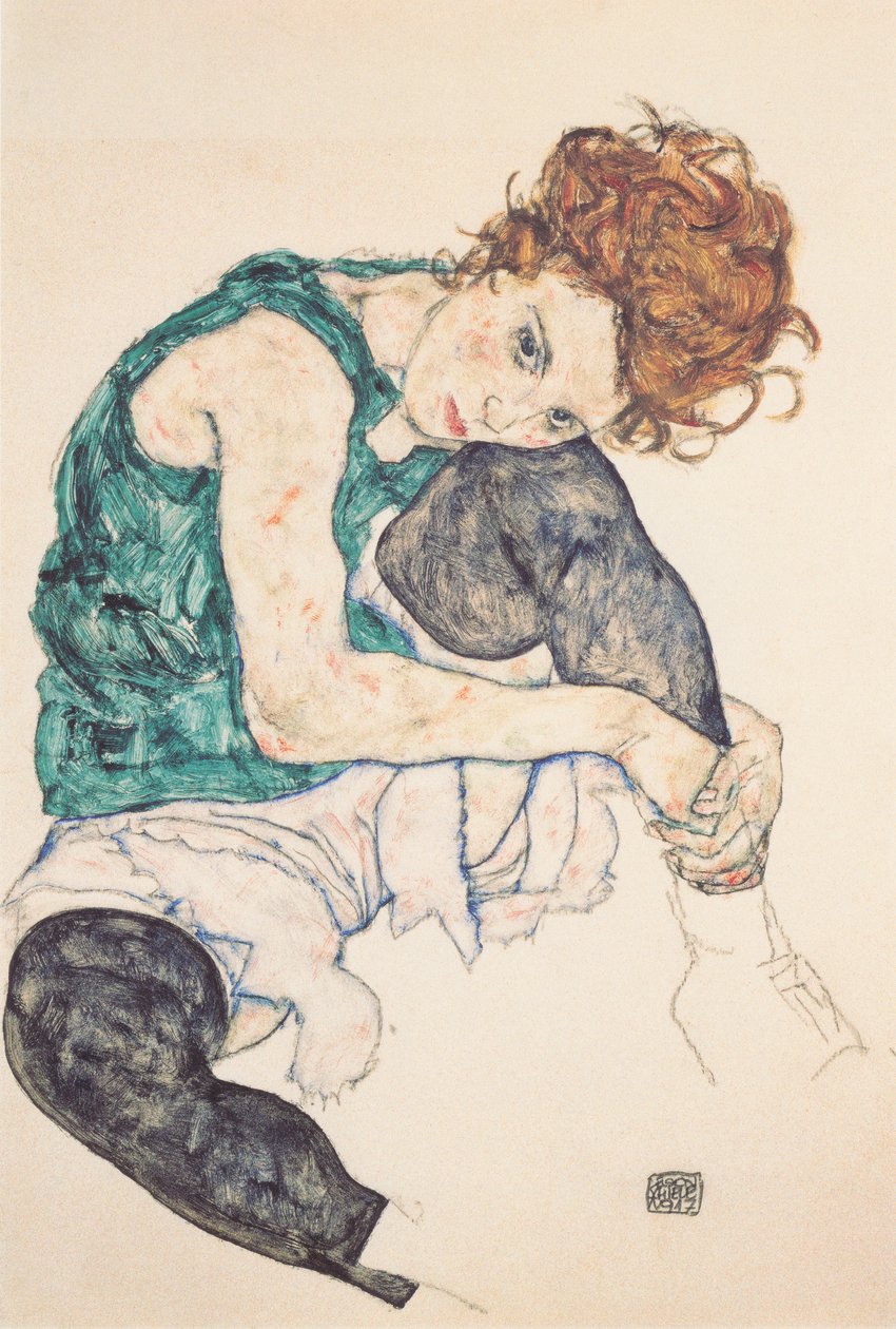 Sitzende Frau mit hochgezogenem Knie by Egon Schiele