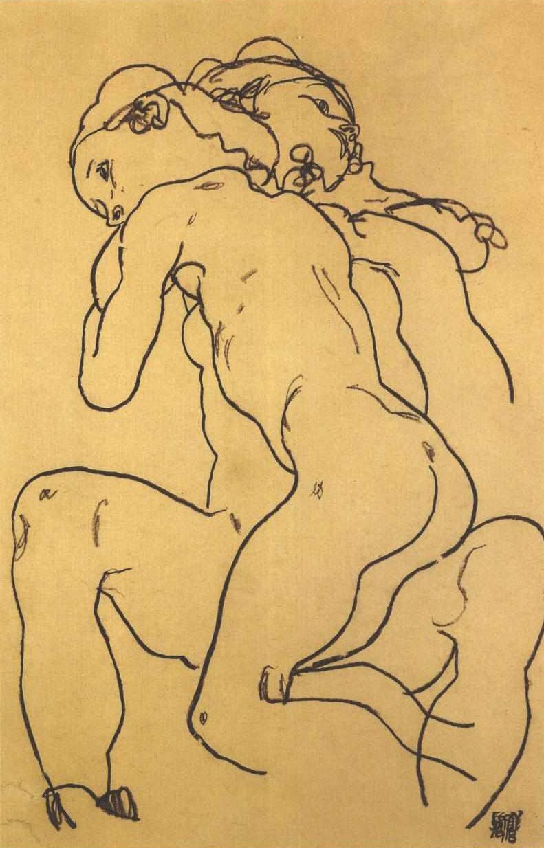 Two Embracing Girl Nudes by Egon Schiele