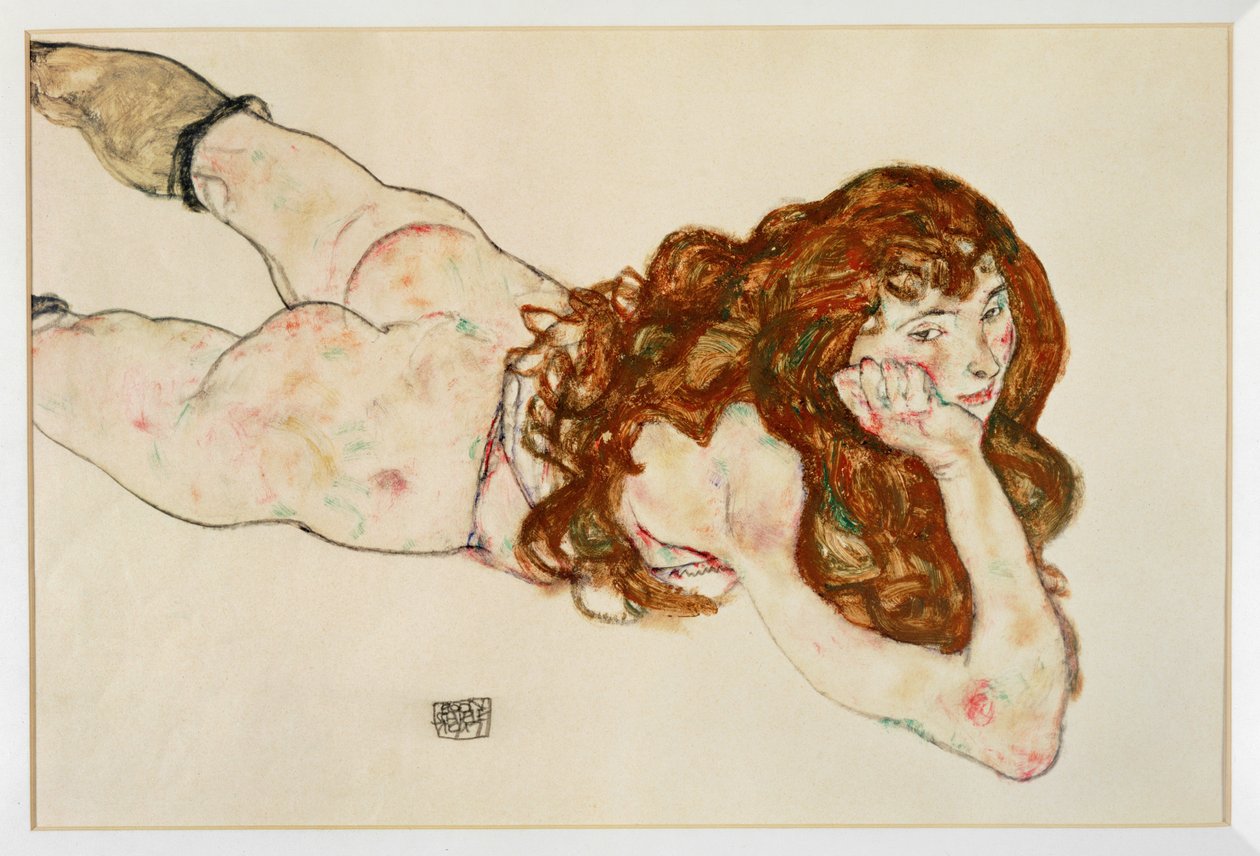 Nude on Her Stomach by Egon Schiele