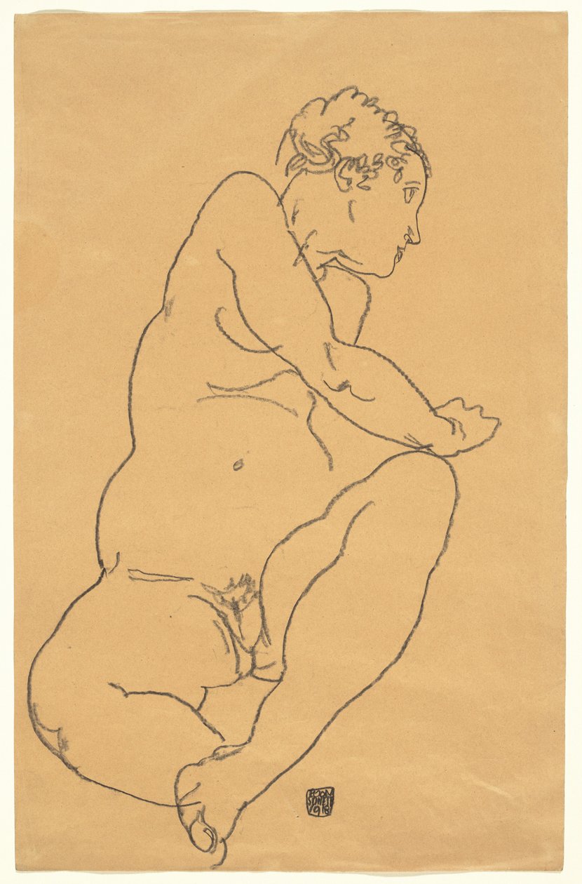 Female Nude Bending to the Left by Egon Schiele