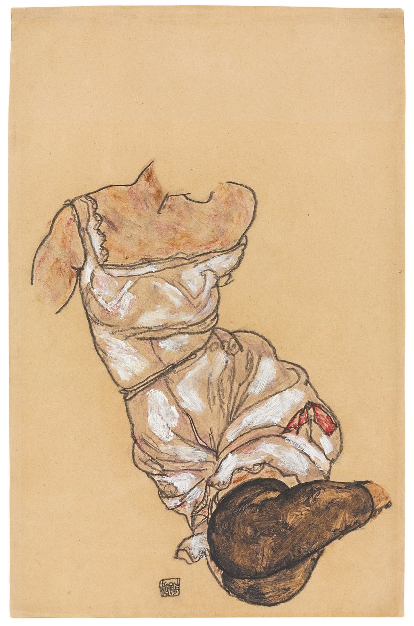 Female Torso in Lingerie and Black Stockings, 1917 by Egon Schiele