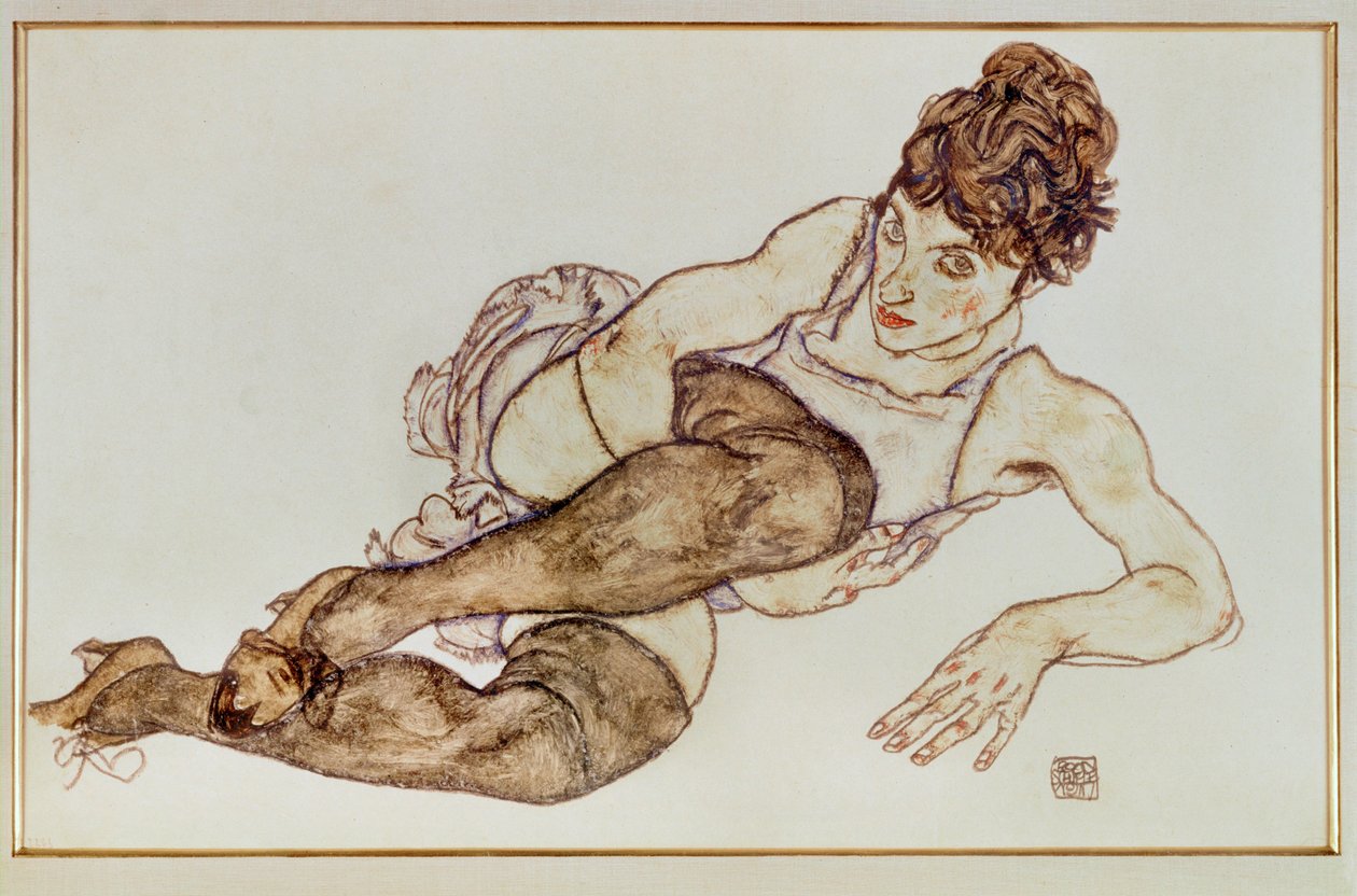 Woman with Brown Stockings by Egon Schiele