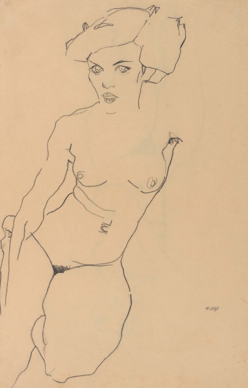 Kneeling Female Nude by Egon Schiele