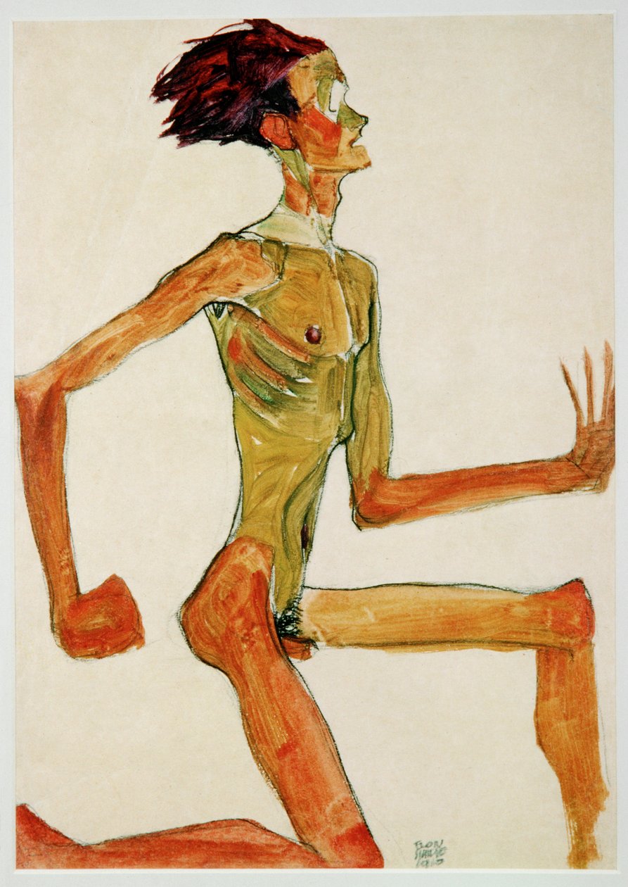 Kneeling Male Nude, in Profile Facing Right by Egon Schiele