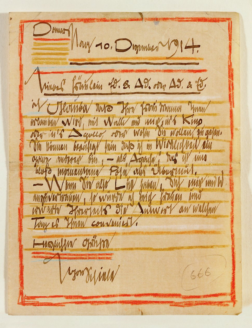 Artistically Designed Letter from Egon Schiele to the Sisters Edith and Adele Harms by Egon Schiele