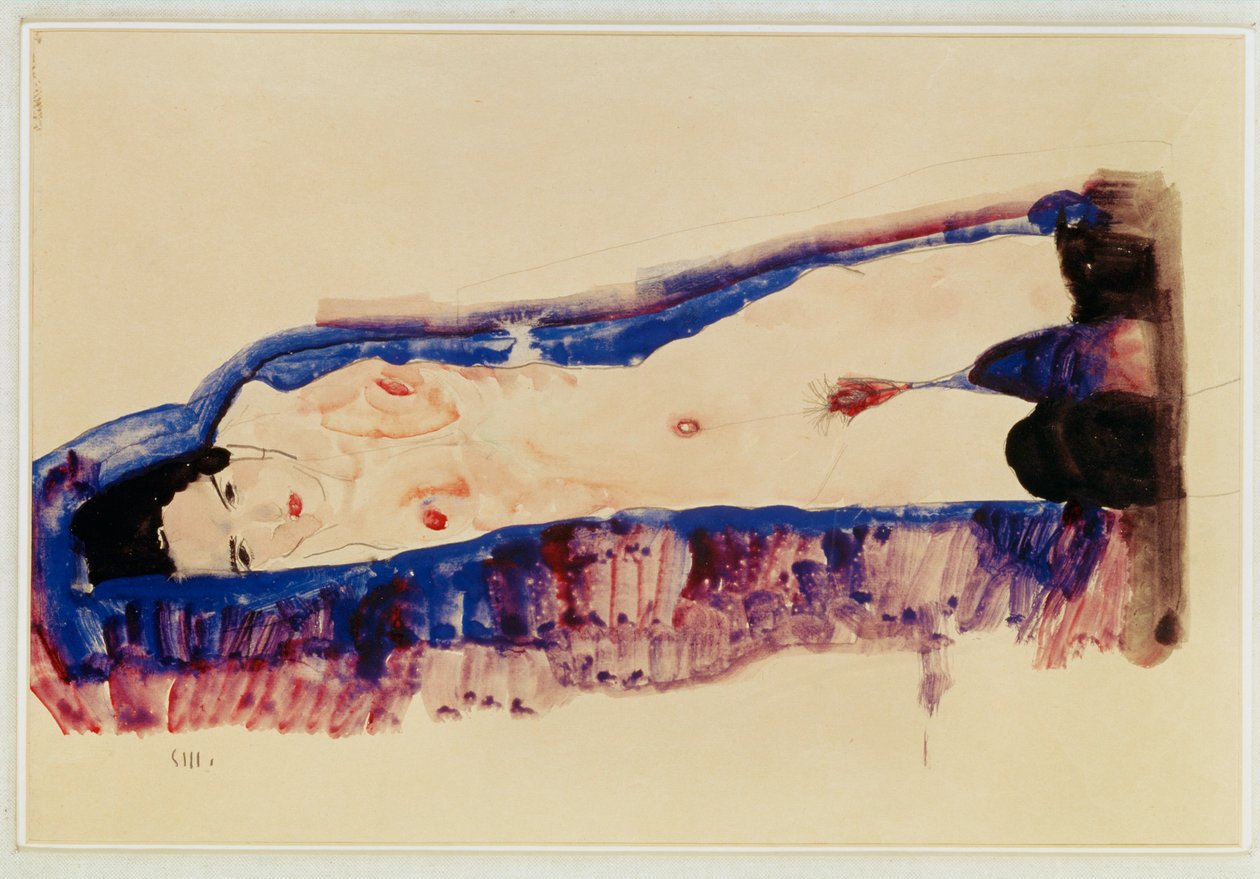 Reclining Nude with Black Stockings by Egon Schiele