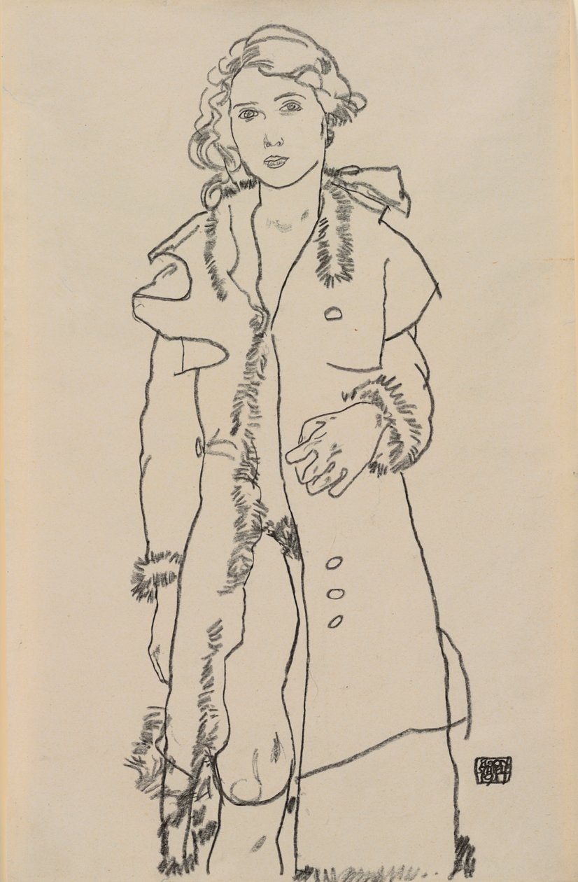 Nude with Fur Trimmed Coat, 1917 by Egon Schiele