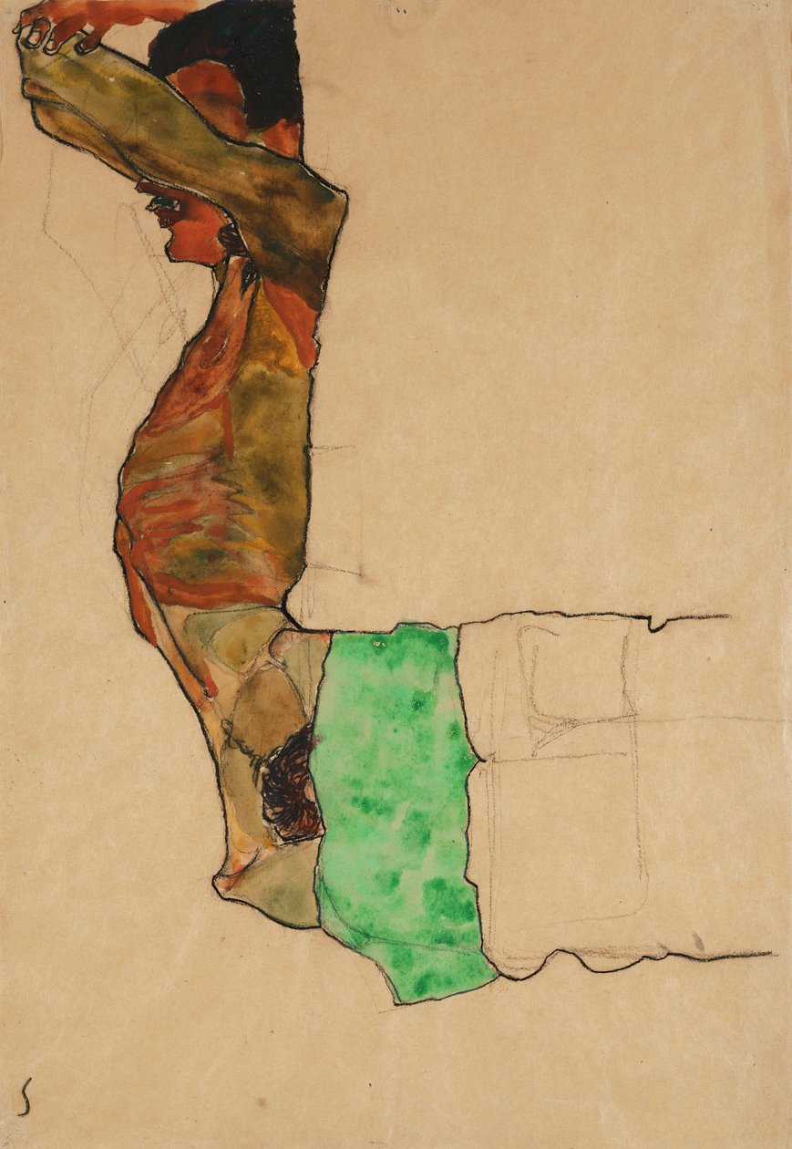 Reclining Male Nude with Green Cloth by Egon Schiele