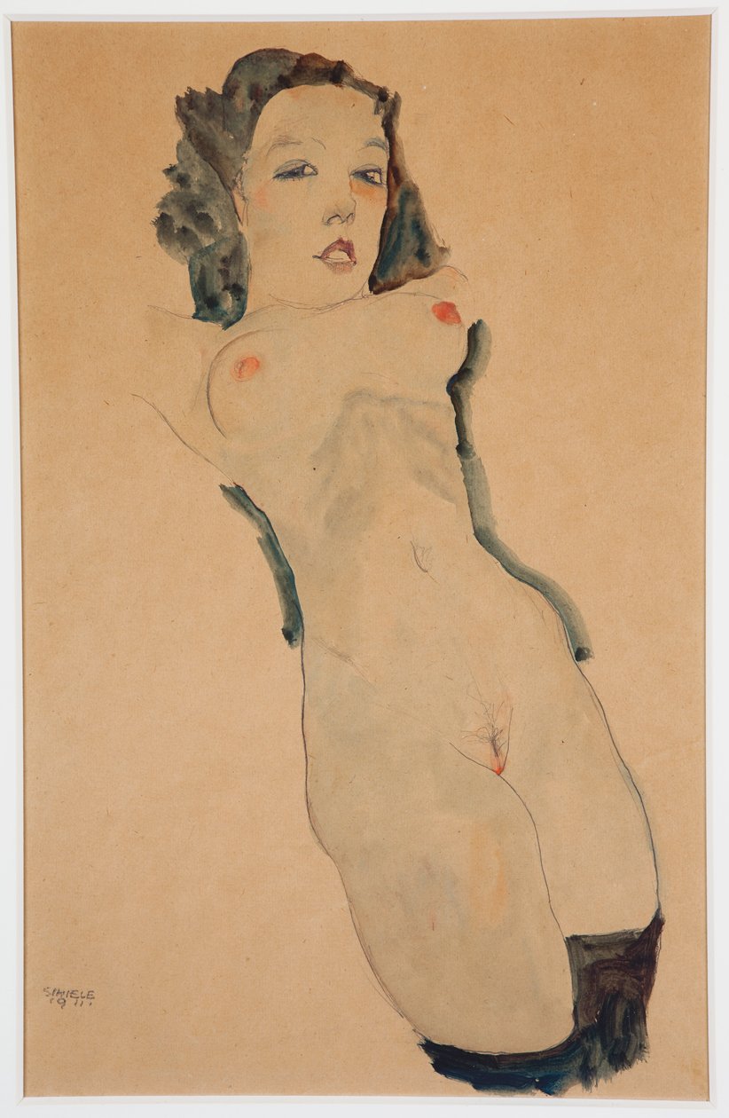 Reclining Nude with Black Stockings by Egon Schiele