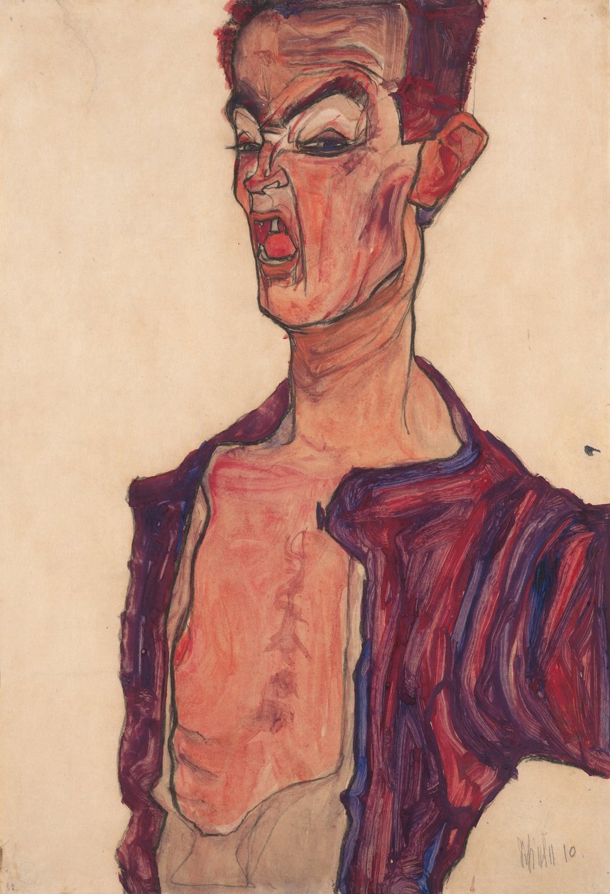 Self-Portrait, Grimacing by Egon Schiele