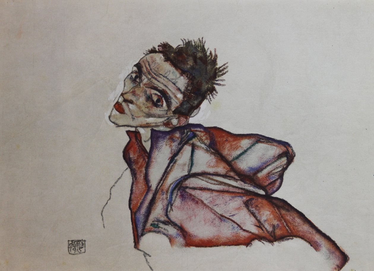 Self-portrait with backwards-held arms, 1915 by Egon Schiele