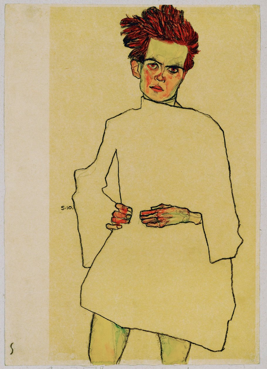 Self-Portrait with Shirt by Egon Schiele