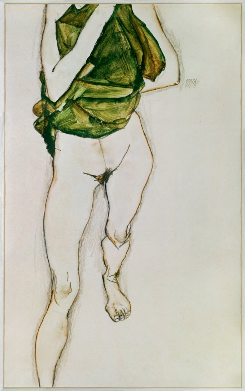 Striding Torso in Green Shirt by Egon Schiele