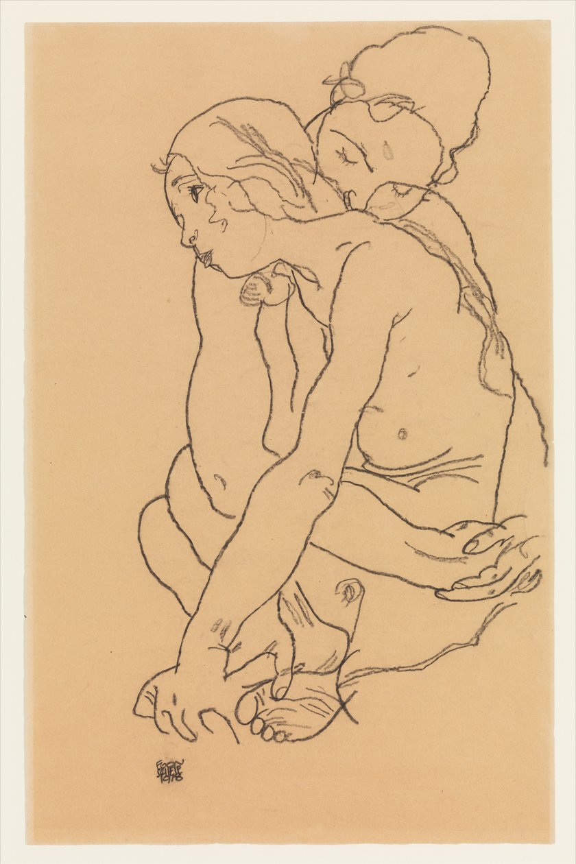 Woman and Girl Embracing by Egon Schiele