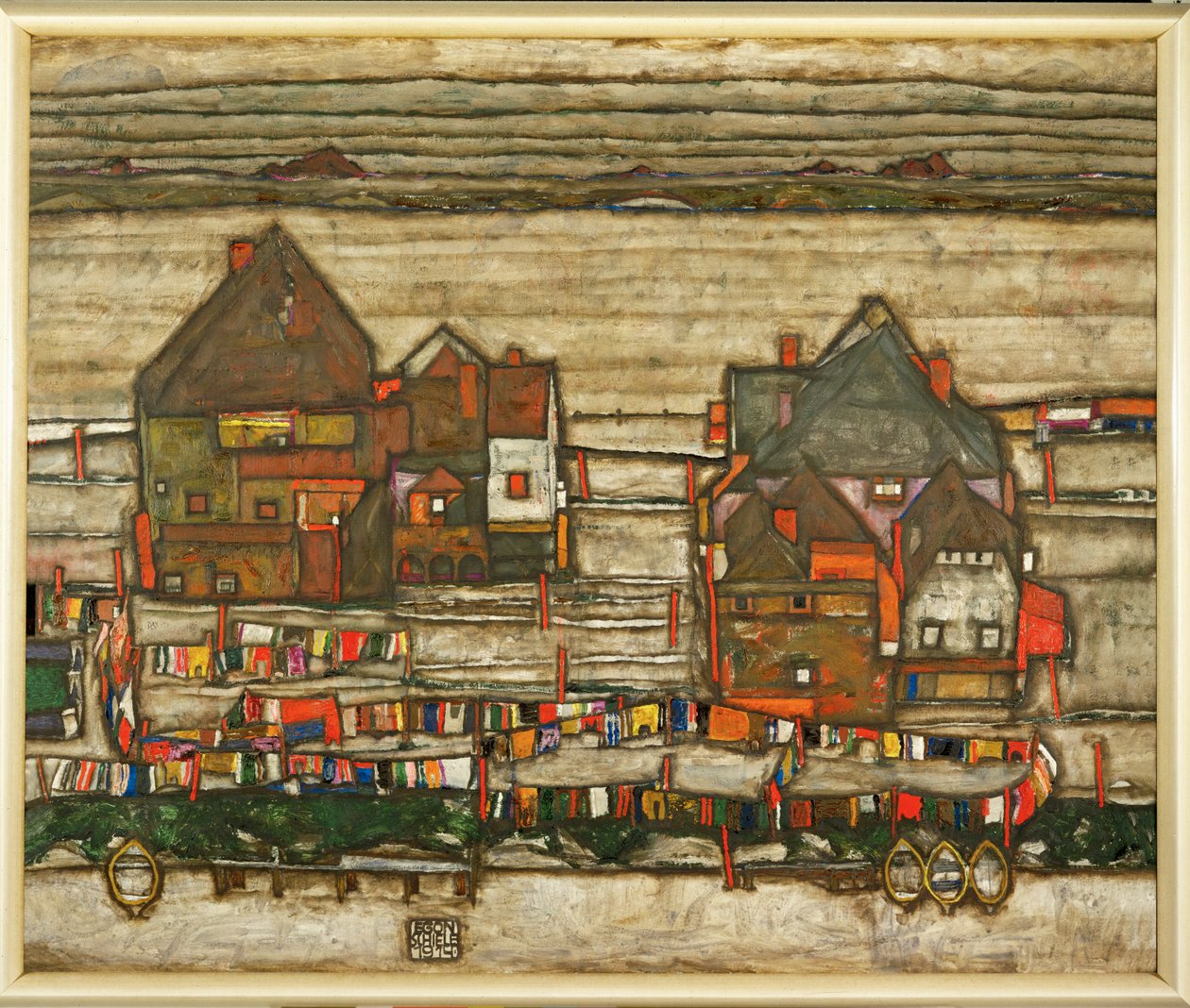 Two Blocks of Houses with Clotheslines or: Suburb by Egon Schiele