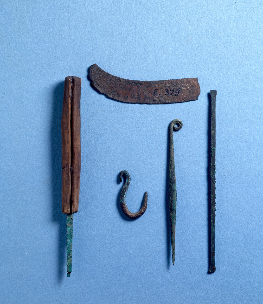 Chisel, awl, knife and fish hook by Egyptian: Fine art print