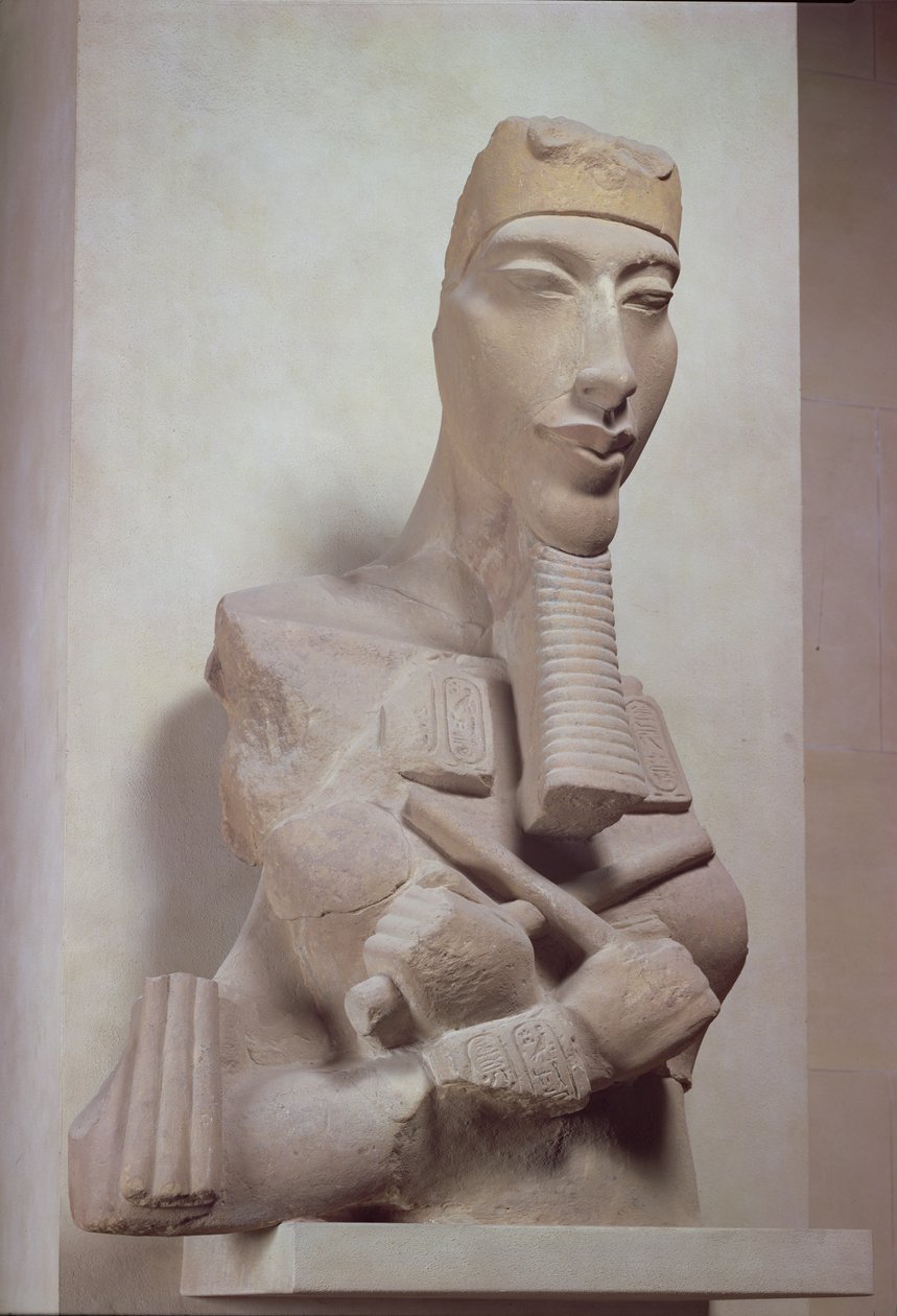 Osirid pillar of Akhenaten (1365-1349 BC) from the sun temple of Amenophis IV at Karnak, New Kingdom, c.1350 BC by Egyptian 18th Dynasty