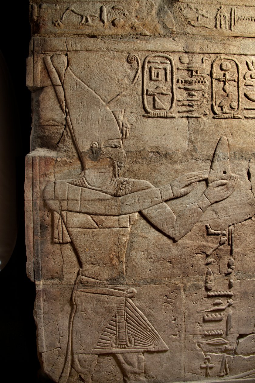Relief on a shrine erected by Pharaoh Taharqa in the court of the Temple of Amun built by him at Kawa in Nubia, 25th Dynasty, Late Period, 690-64 BC sandstone (detail) by Egyptian 25th Dynasty