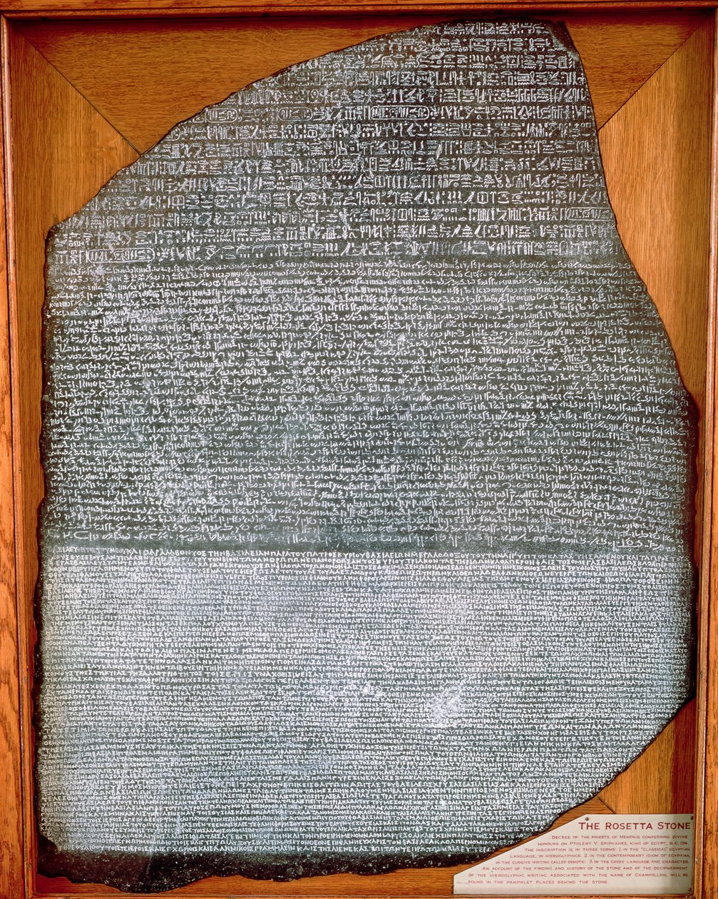The Rosetta Stone, from Fort St. Julien, El-Rashid (Rosetta) 196 BC by Egyptian Ptolemaic Period