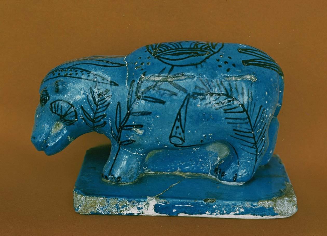 Blue Hippopotamus with Black Decoration, from Dra Aboul Naga, Middle Kingdom by Egyptian 11th Dynasty
