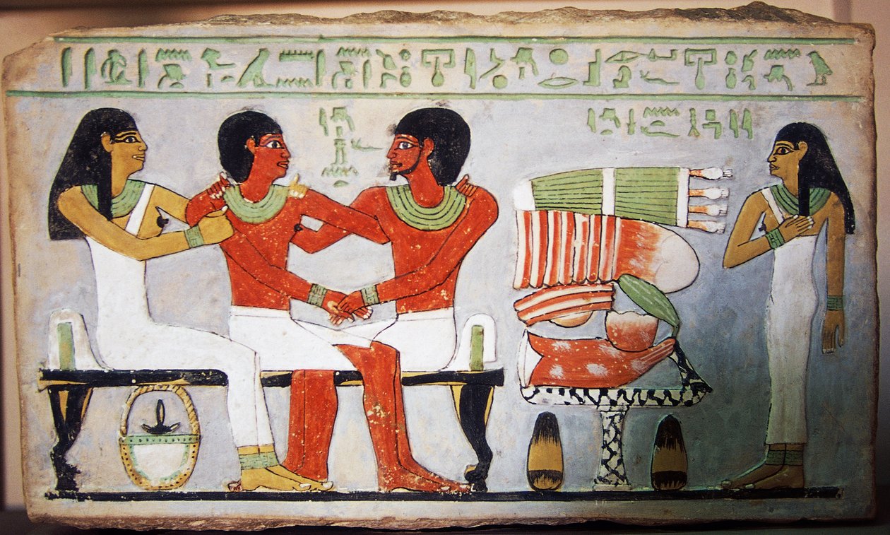 Debu Sobek and his family, Wall painting from Abydos, Egypt by Egyptian 12th Dynasty