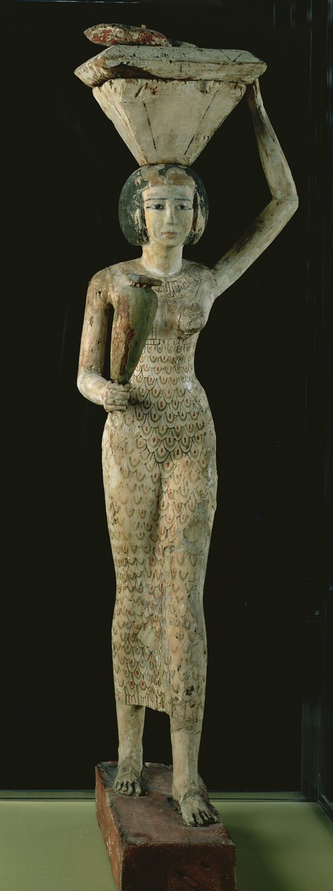 Female bearer of offerings carrying a water vase in her hand and a vessel on her head, Middle Kingdom, c.1950 BC by Egyptian 12th Dynasty