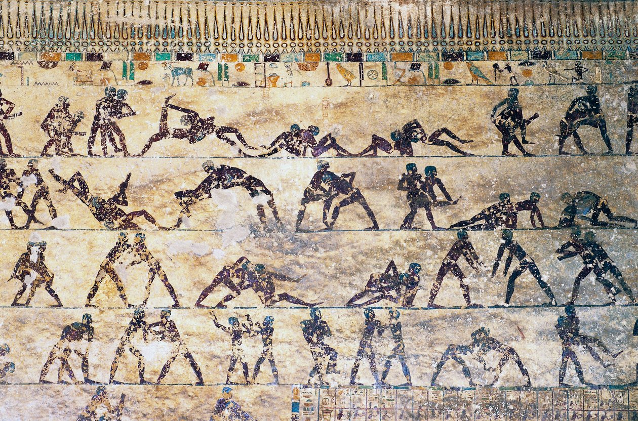 Fight Scenes, Wall Painting, Kethi Tomb, Beni Hasan Necropolis, Egypt, Egyptian Civilization, Middle Kingdom, Dynasty XII by Egyptian 12th Dynasty