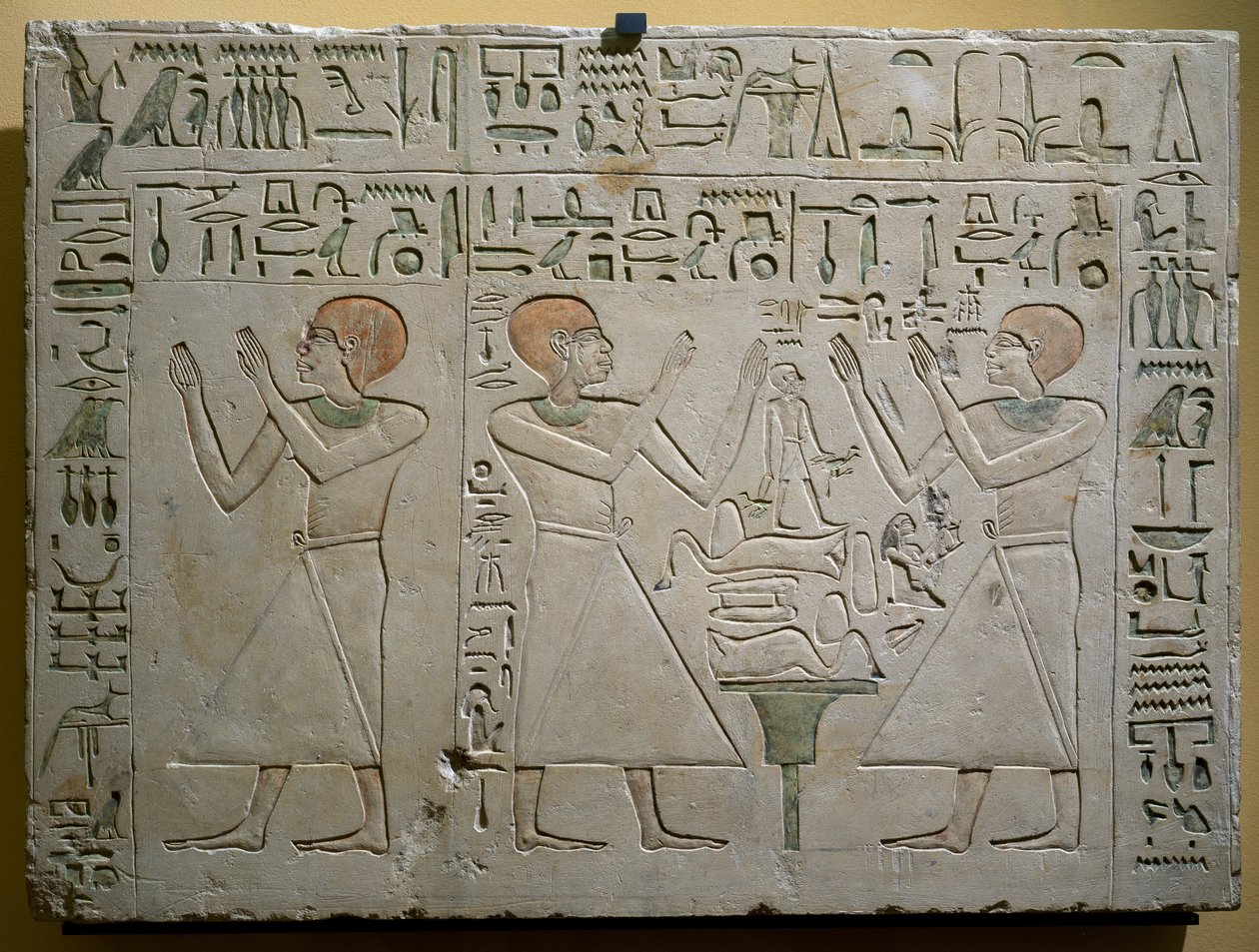 Mery, Hetepuy and Khety, joint chancellors during reign of Senwosret I, painted limestone stele, Egyptian civilization, Middle Kingdom, Dynasty XII by Egyptian 12th Dynasty