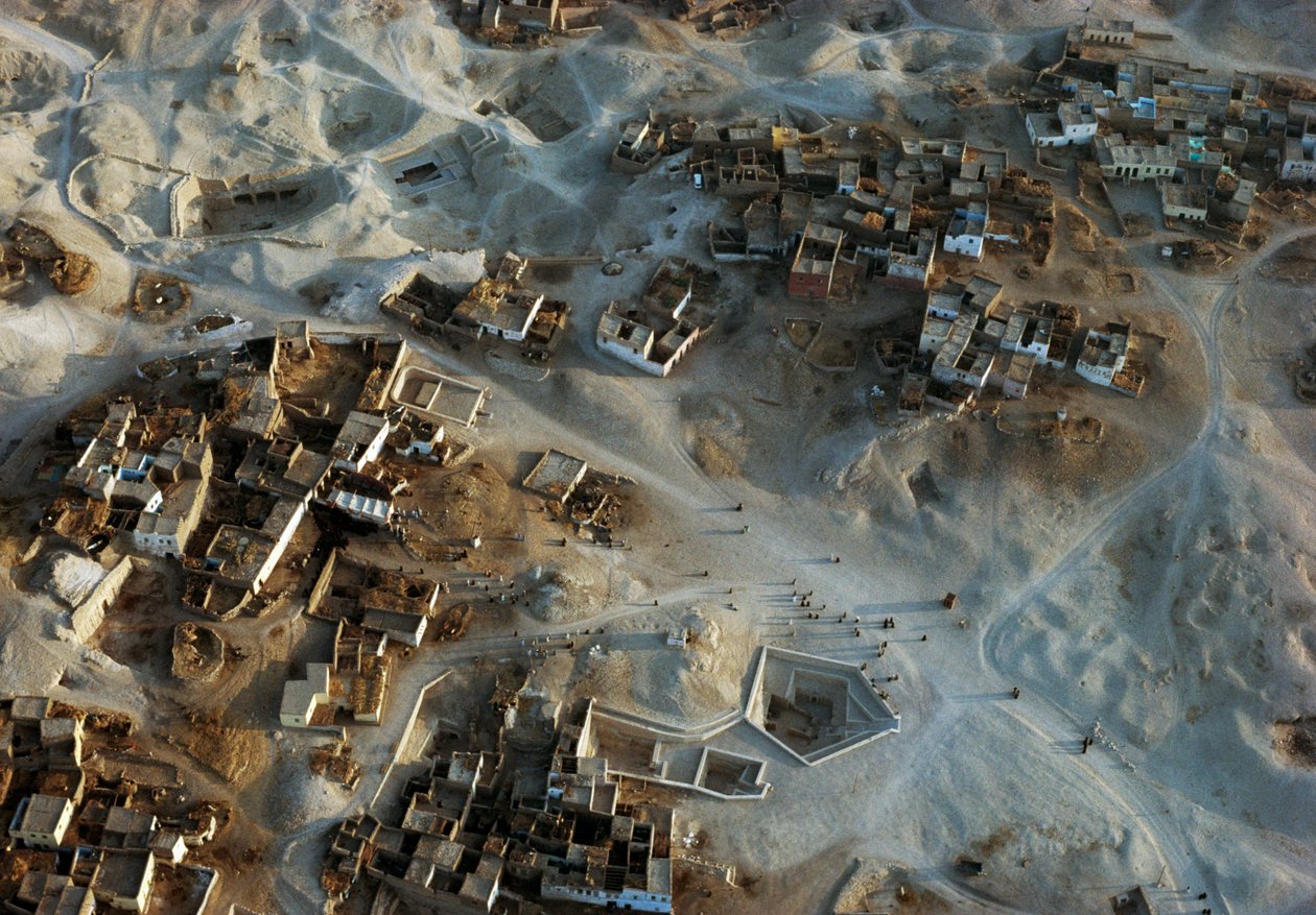 Aerial View of Qurna Archaeological Site, Sheikh Abd el-Qurna, Theban Necropolis, Egypt, New Kingdom, Dynasty XVIII-XIX by Egyptian 18th Dynasty