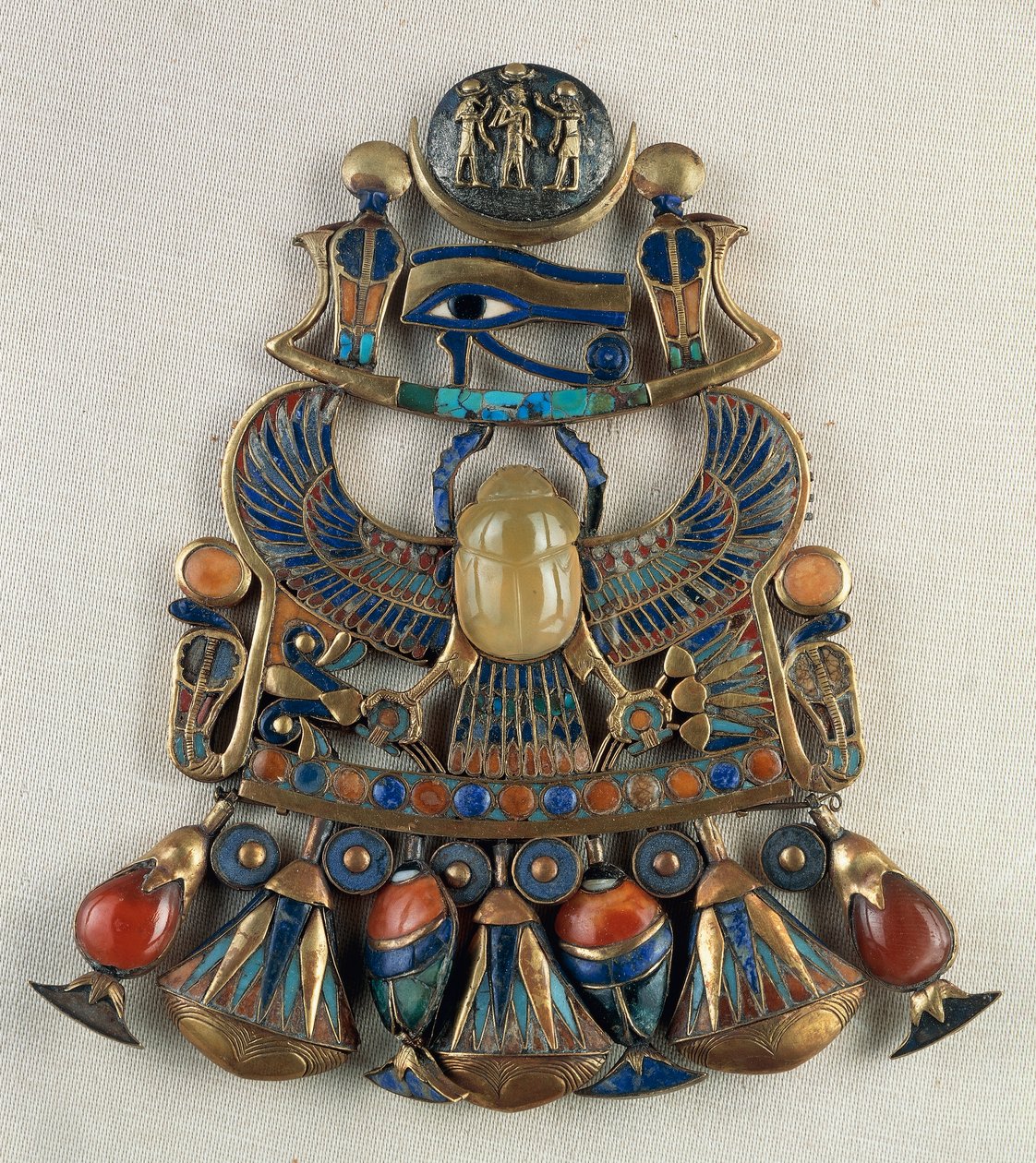 Breastplate with solar and lunar emblems, From Tomb of Tutankhamun, Thebes, Egypt, Goldsmith art, Egyptian civilization, New Kingdom, Dynasty XVIII by Egyptian 18th Dynasty