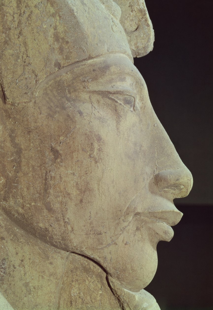 Bust of Amenophis IV (Akhenaten) from the Temple of Amun, Karnak, c.1353-1337 BC (detail) by Egyptian 18th Dynasty