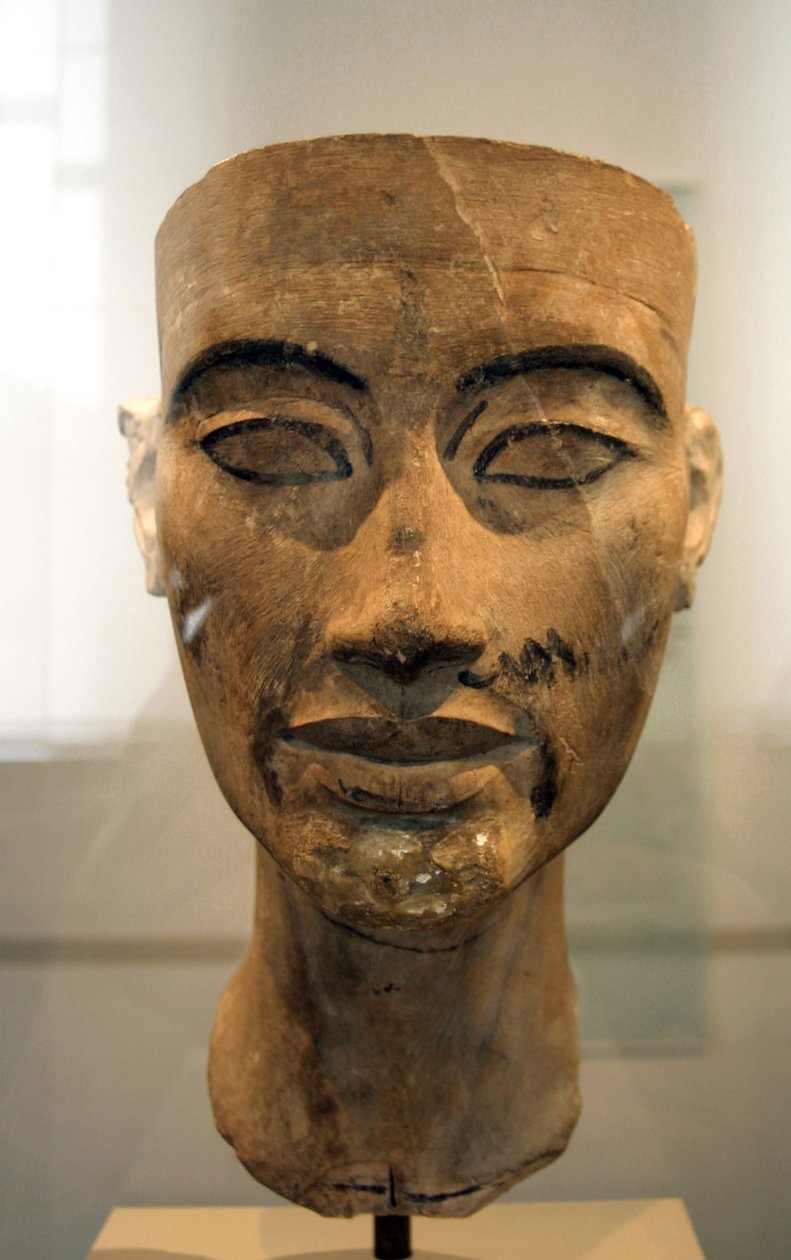 Bust of Nefertiti (c1370- c1330 BC) Great Royal Wife (chief consort) to the Egyptian Pharaoh Akhenaten. Nefertiti and her husband were known for a religious revolution. They started to worship one god only, Aten, the sun