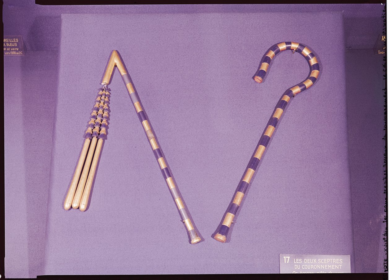 Crook and flail, from the Tomb of Tutankhamun by Egyptian 18th Dynasty
