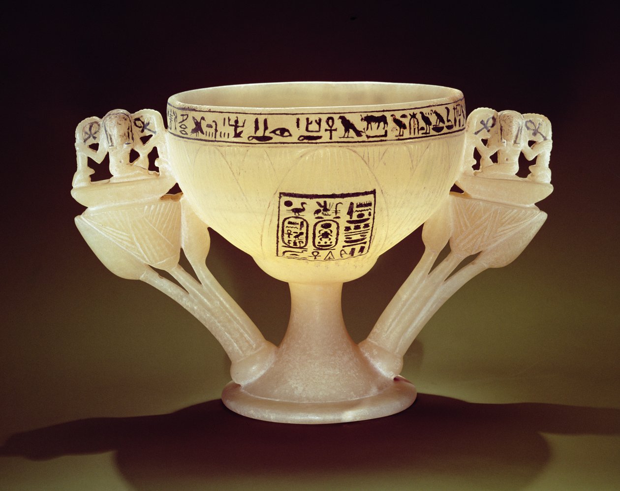 Drinking cup in the form of a half-opened lotus flower, found at the entrance to the tomb of Tutankhamun, New Kingdom by Egyptian 18th Dynasty