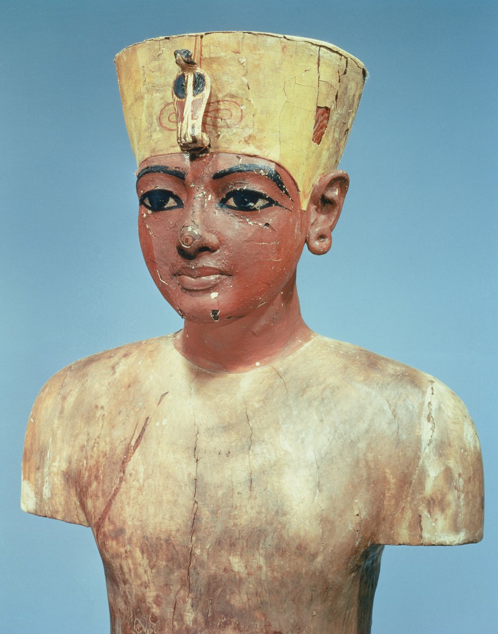 Dummy of the young Tutankhamun wearing a compromise between the crown of the kings of Lower Egypt and the headdress of Nefertiti, New Kingdom by Egyptian 18th Dynasty