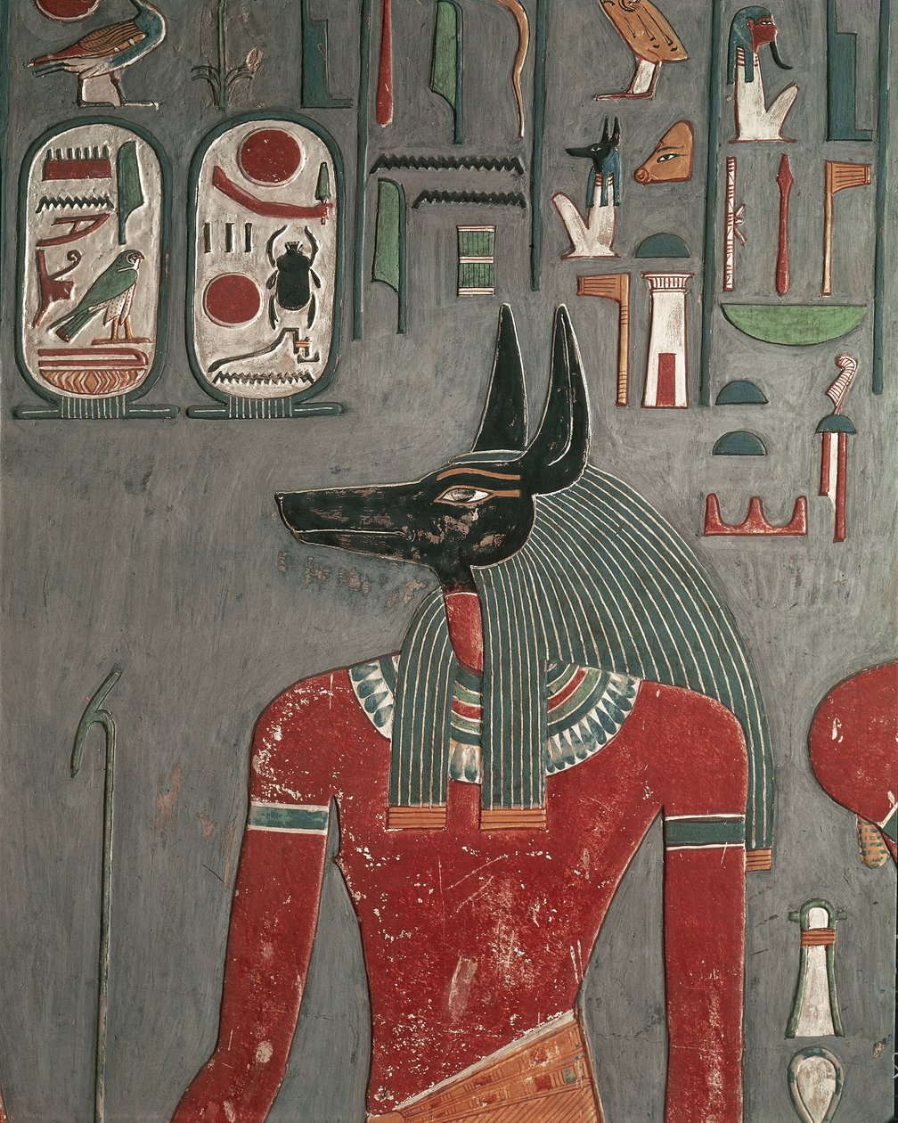 Egypt, Ancient Thebes, Valley of the Kings, Mural of Anubis at Tomb of Horemheb by Egyptian 18th Dynasty