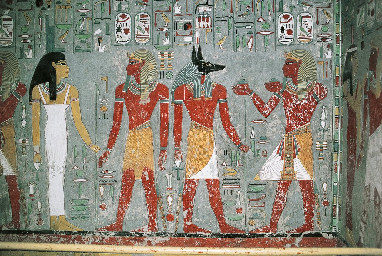 Egypt, Luxor, Valley of the Kings, Tomb of Horemheb, Mural Painting by Egyptian 18th Dynasty