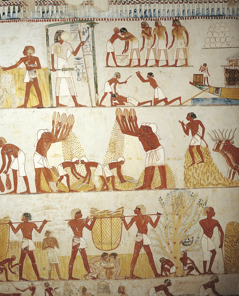 Tomb of Royal Estate Supervisor Menna, Vestibule, Mural Paintings, Working in Fields by Egyptian 18th Dynasty