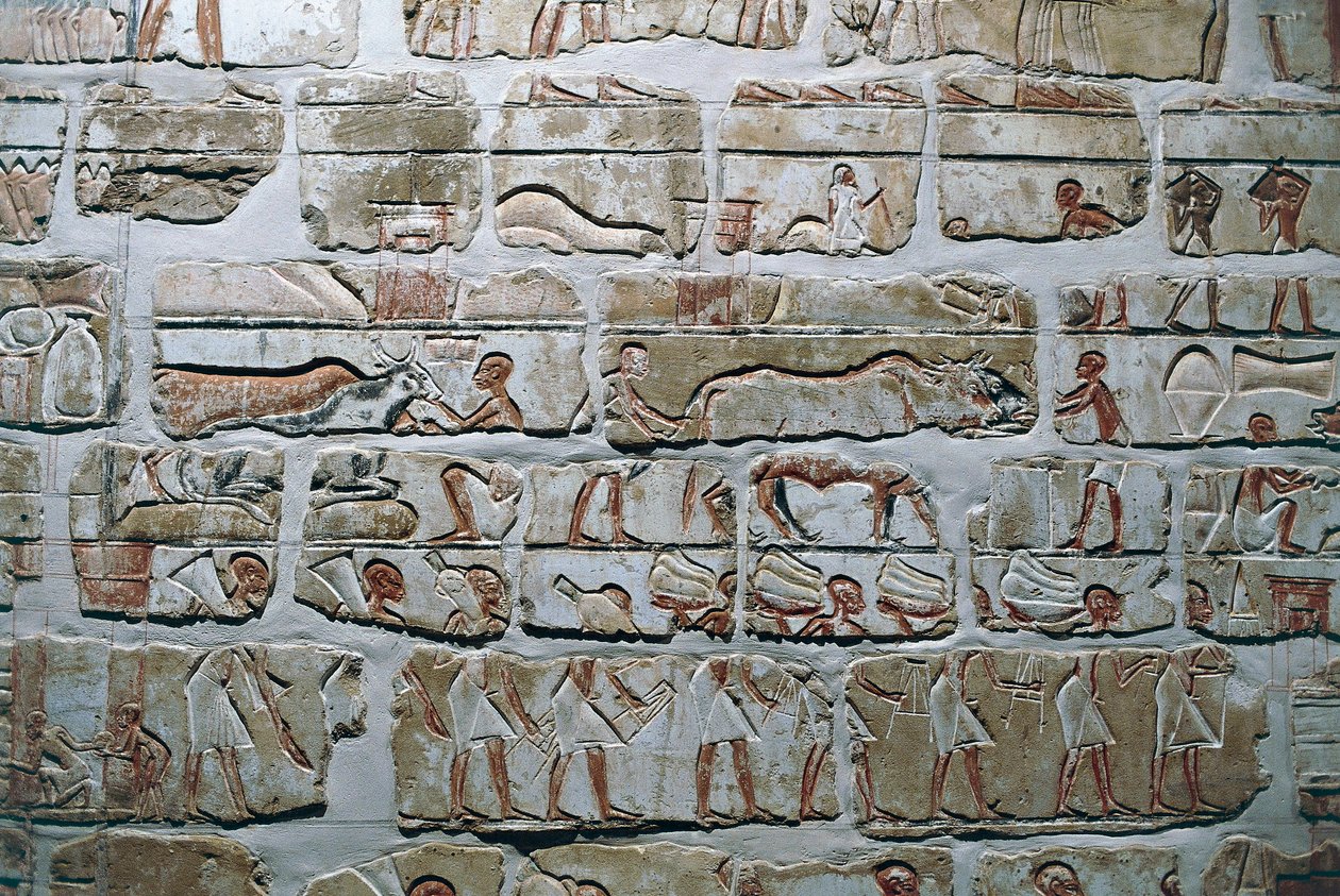 Egypt, Thebes, Luxor, Temples of Karnak, Talatat wall from the temple of Amenhotep IV by Egyptian 18th Dynasty