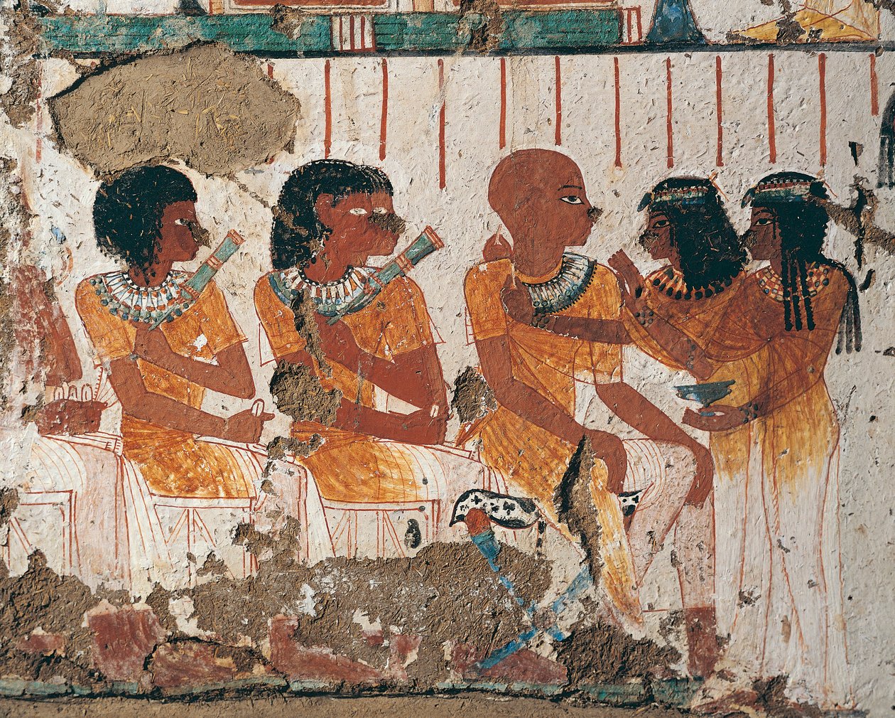 Egypt, West Thebes Assassif Necropolis, Tomb of Nenamon and Ipuki. Fresco depicting offerings of necklaces to deceased by Egyptian 18th Dynasty