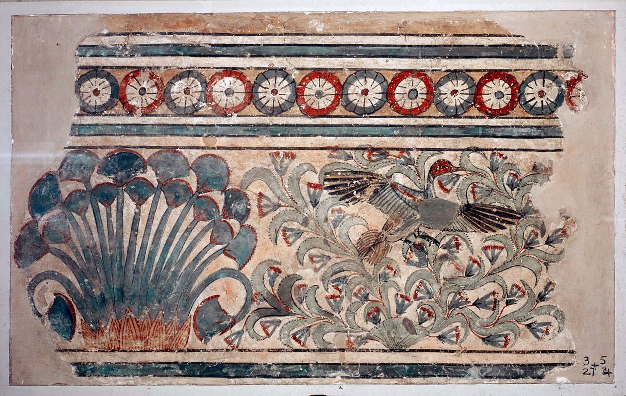Egyptian antiquity: fragment of fresco from the palace of Amenophis III (Amenhotep) in Malkata. 1342 BC. Cairo, Egyptian Museum by Egyptian 18th Dynasty
