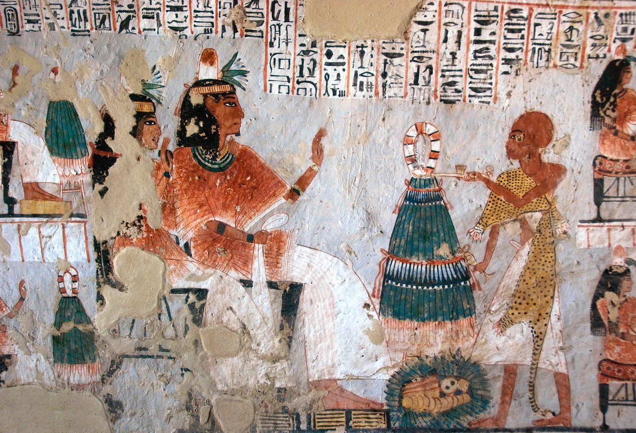 Representation of Roy and his wife Nebtawy facing a high priest by Egyptian 18th Dynasty